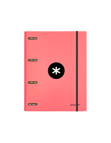 Carpeta con recambio antartik a4 cuadro 5mm forrada 4 anillas 25mm redondas color coral