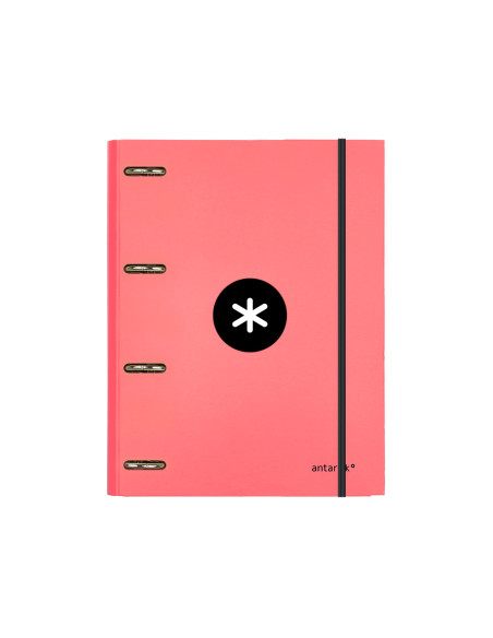 Carpeta con recambio antartik a4 cuadro 5mm forrada 4 anillas 25mm redondas color coral