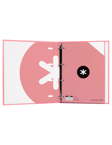 Carpeta con recambio antartik a4 cuadro 5mm forrada 4 anillas 25mm redondas color coral