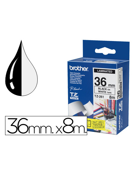 Cinta brother tze261 blanco-negro 36mm longitud 8 mt