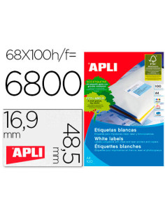 Etiquetas adhesivas apli 01282 tamaño 48,5x16,9 mm para fotocopiadora laser ink-jet caja de 100h dina4 6800 etiqu