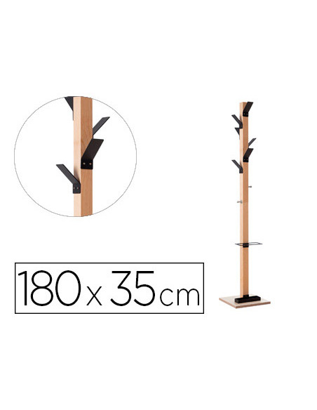 Perchero madera paperflow haya 8 colgadores con paraguero negro altura 180 cm