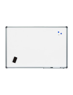Pizarra blanca rocada acero vitrificado magnetico marco aluminio y cantoneras pvc 90x60 cm incluye bandeja para 2
