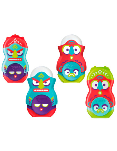 Sacapuntas maped plastico loopy totem 1 uso con goma colores surtidos decorado