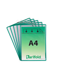 Funda para colgar tarifold din a4 pvc con anilla marco verde pack de 5 unidades 2