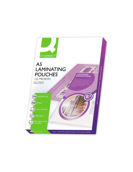 Bolsa de plastificar q-connect 153 x 216 mm din a5 125 mc autoadhesivas caja de 100 unidades
