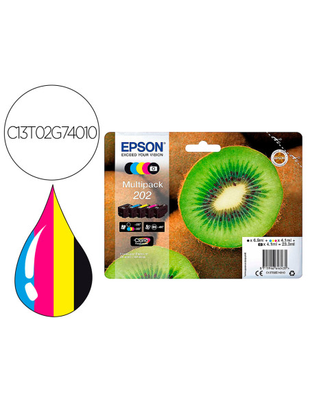 Ink-jet epson 202 xl xp-6000 / xp-6005 / xp-6100 / xp-6105 pack 5 negro amarillo cian magenta photo negro 650 pag