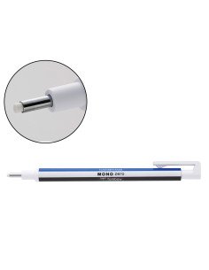 Portagomas tombow mono zero con clip goma redonda 2,3 mm diametro color azul blanco y negro