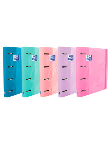 Carpeta con recambio oxford europeanbinder touch pastel 4 anillas 35 mm din a4+ tapa extradura con gomilla colores