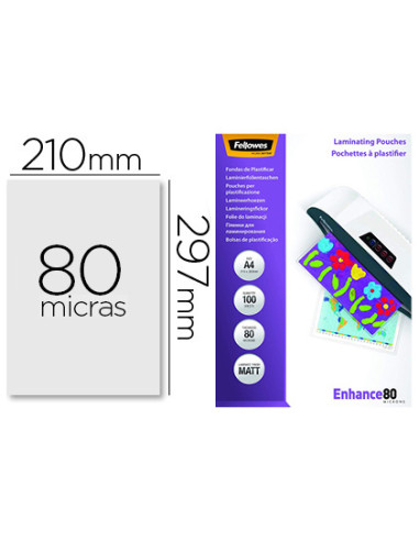 Bolsa de plastificar fellowes mate din a4 80 mc pack 100 unidades