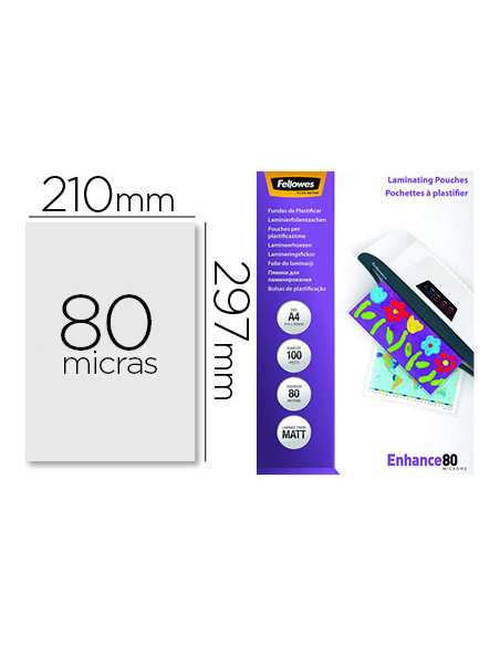 Bolsa de plastificar fellowes mate din a4 80 mc pack 100 unidades