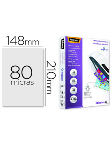 Bolsa de plastificar fellowes brillo din a5 80 mc pack 100 unidades