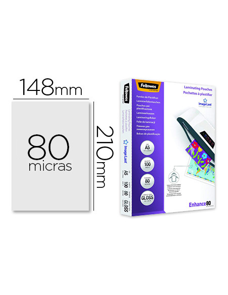 Bolsa de plastificar fellowes brillo din a5 80 mc pack 100 unidades
