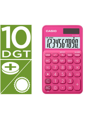 Calculadora casio sl-310uc-rd bolsillo 10 digitos tax +/- tecla color fucsia