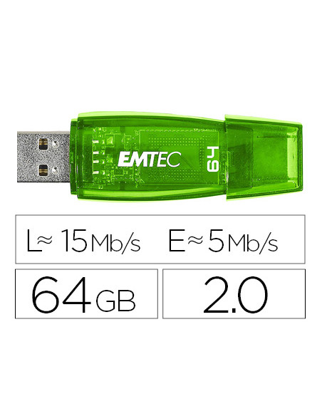 Memoria usb emtec flash c410 64 gb 2.0 verde