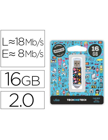 Memoria usb techonetech flash drive 16 gb 2.0 candy pop