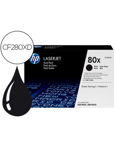 Toner hp laserjet pro 80x m401 m425 negro pack de 2 unidades 6900 paginas