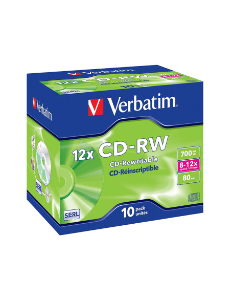 Cd-rw verbatim serl capacidad 700mb velocidad 12x 80 min pack de 10 unidades