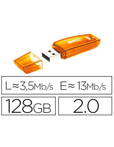 Memoria usb emtec flash c410 128 gb 2.0 naranja