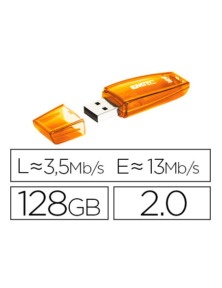 Memoria usb emtec flash c410 128 gb 2.0 naranja