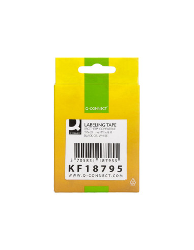 Cinta q-connect tze-211 blanco-negro 6mm longitud 8 mt