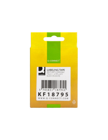 Cinta q-connect tze-211 blanco-negro 6mm longitud 8 mt