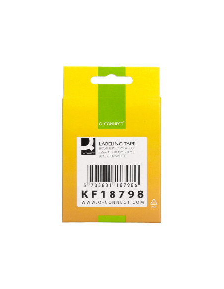 Cinta q-connect tze-241 blanco-negro 18mm longitud 8 mt