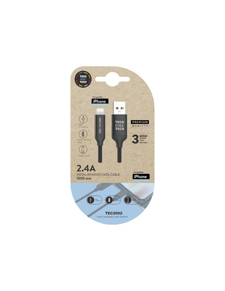 Cable usb 2.4 tech one tech braided nylon tipo usb apple micro usb longitud 1 mt color negro