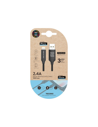 Cable usb 2.4 tech one tech braided nylon tipo usb apple micro usb longitud 1 mt color negro