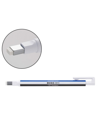 Portagomas tombow mono zero con clip goma rectangular 2,5 x 5 mm color blanco azul y negro