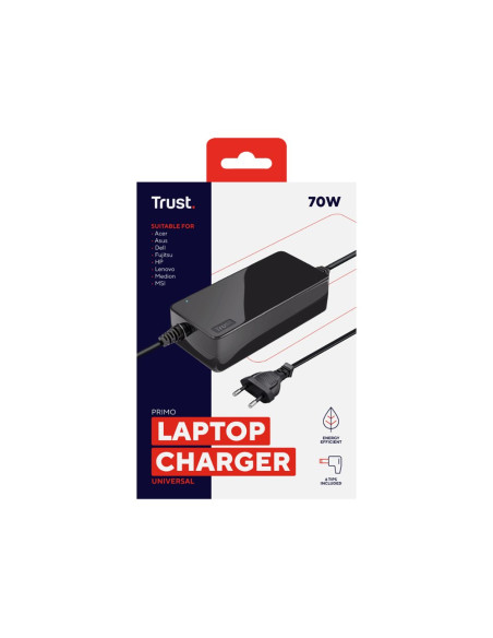 Adaptador de corriente trust primo universal para portatil charger 19v-70w con 6 conectores