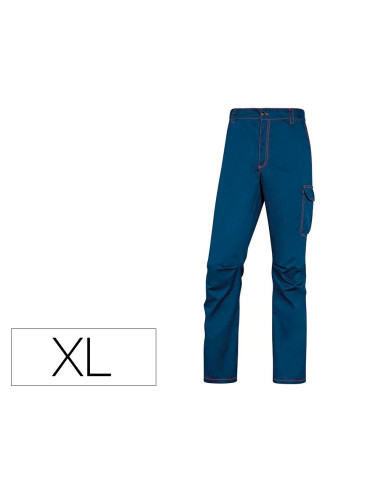 Pantalon de trabajo deltaplus cintura elastica 5 bolsillos color azul marino / naranja talla xl