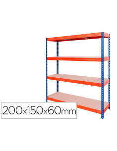 Estanteria metalica ar stabil xl 200x150x60 cm 4 estantes 500 kg por estante bandeja de madera sin tornillos color