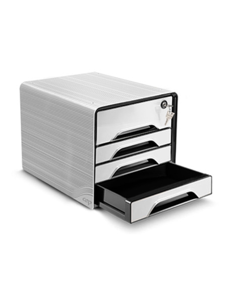 Fichero cajones de sobremesa cep smoove secure con cerradura 4 cajones color blanco/negro 288x360x270 mm