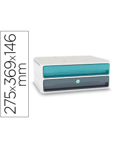 Fichero cajones de sobremesa cep moov up reciclado 80% con cerradura 2 cajones color azul/gris 275x369x146 mm
