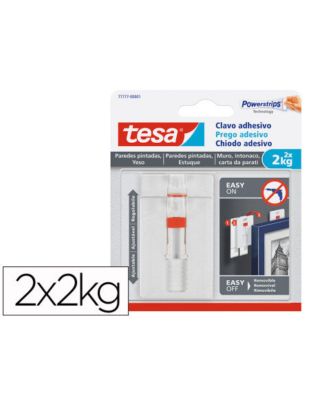 Clavo autoadhesivo tesa sujecion hasta 2 kg uso paredes pintadas removible blister de 2 unidades