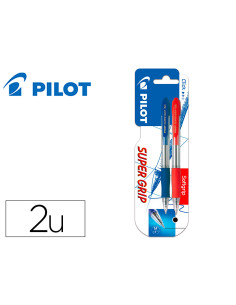 Boligrafo pilot super grip retractil sujecion de caucho tinta base de aceite en blister 1 azul + 1 rojo
