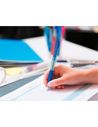 Boligrafo pilot super grip retractil sujecion de caucho tinta base de aceite en blister 1 azul + 1 rojo