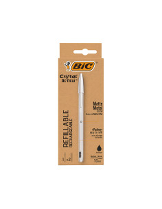 Boligrafo bic cristal renew cuerpo en aluminio mate tinta negro + 2 recambios en caja de carton 2