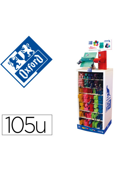 Bolso escolar portatodo oxford expositor de 105 unidades colores surtidos 1200x120x565 mm