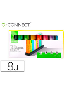 Rotulador q-connect fluorescente pastel punta biselada estuche de sobremesa 8 colores surtidos