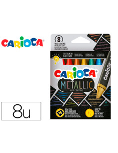 Lapices cera carioca metallic triangular caja de 8 unidades colores surtidos