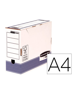 Caja archivo definitivo fellowes a4 carton reciclado 100% lomo 100 mm montaje automatico color azul