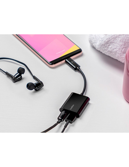 Adaptador belkin f7u081btblk usb-c de audio y carga color negro