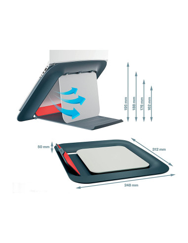 Soporte para portatil leitz ergo cosy ajustable 4 alturas color gris 310x50x247 mm