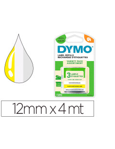 Cinta dymo metalizada letratag 12mm x 4mt papel blanco / plastico amarillo / metalica plata pack de 3