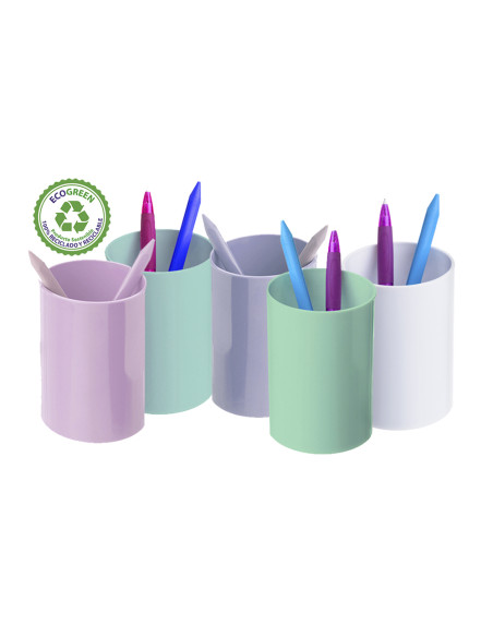 Cubilete portalapices archivo 2000 rosa pastel opaco plastico 100% reciclado diametro 75 mm alto 105 mm