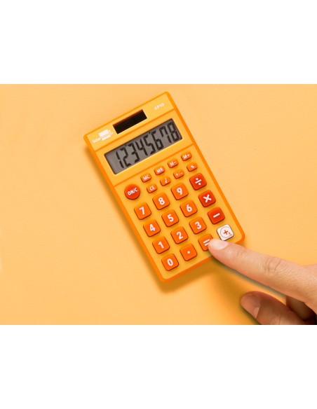 Calculadora liderpapel bolsillo xf10 8 digitos solar y pilas color naranja 115x65x8 mm