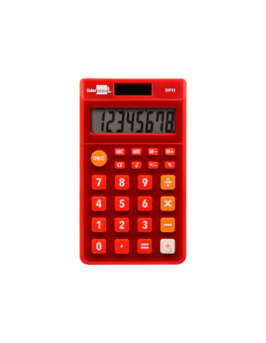 Calculadora liderpapel bolsillo xf11 8 digitos solar y pilas color rojo 115x65x8 mm