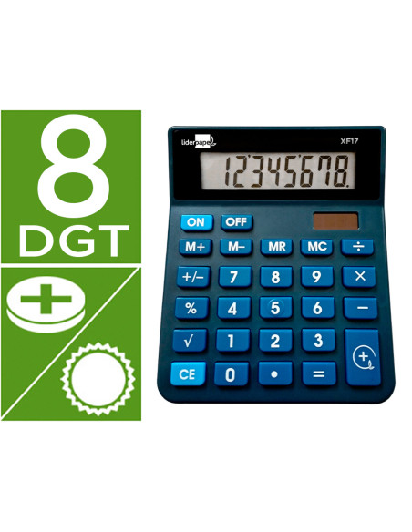 Calculadora liderpapel sobremesa xf17 8 digitos solar y pilas color azul 127x105x24 mm